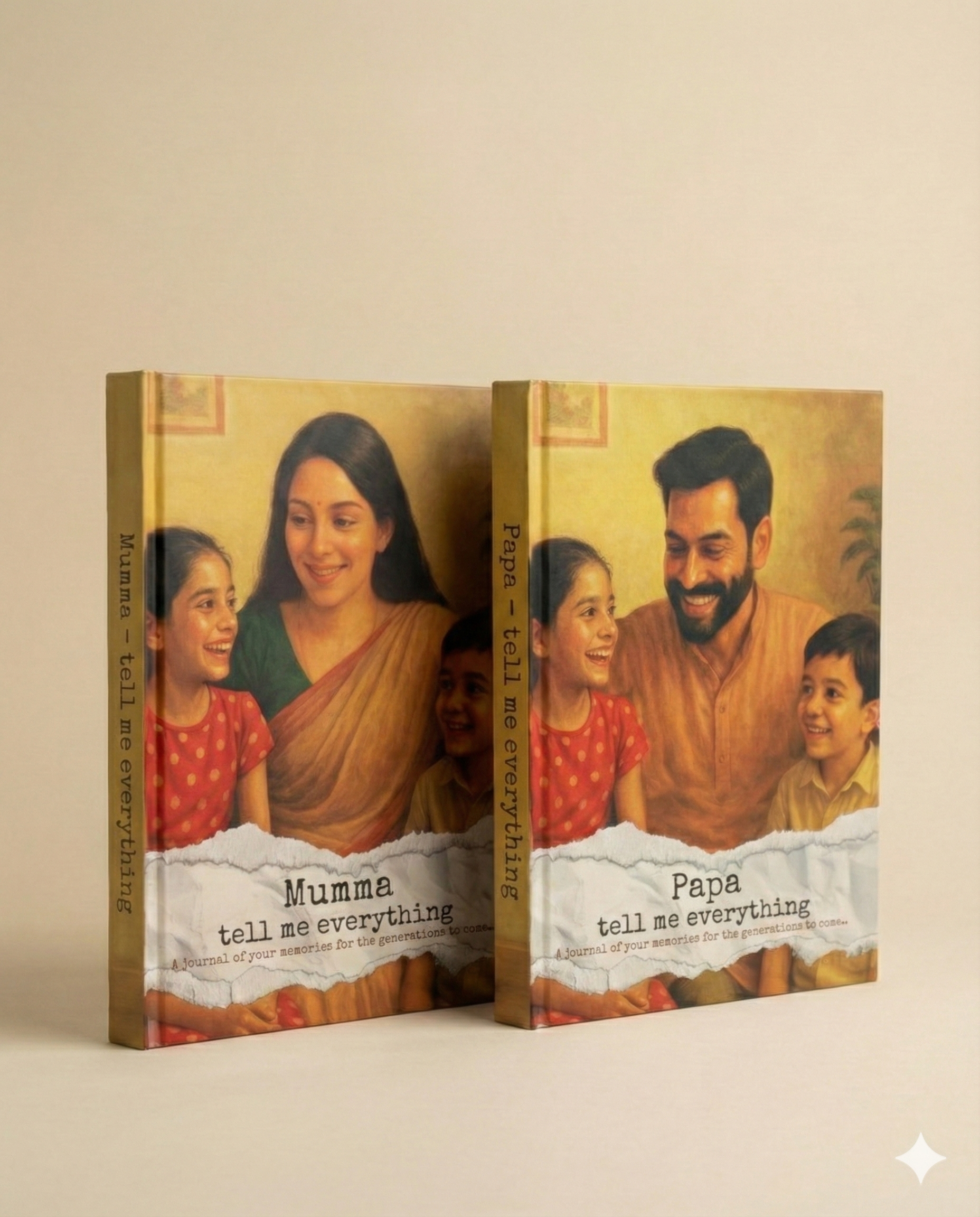 Mumma and Papa Tell Me Everything memory journal bundle, meaningful gift for Indian and East African parents